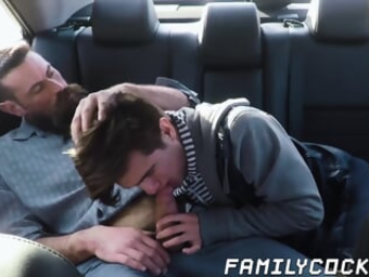 Stepson gets punctured by his stepmom while in the car, and she luvs it!